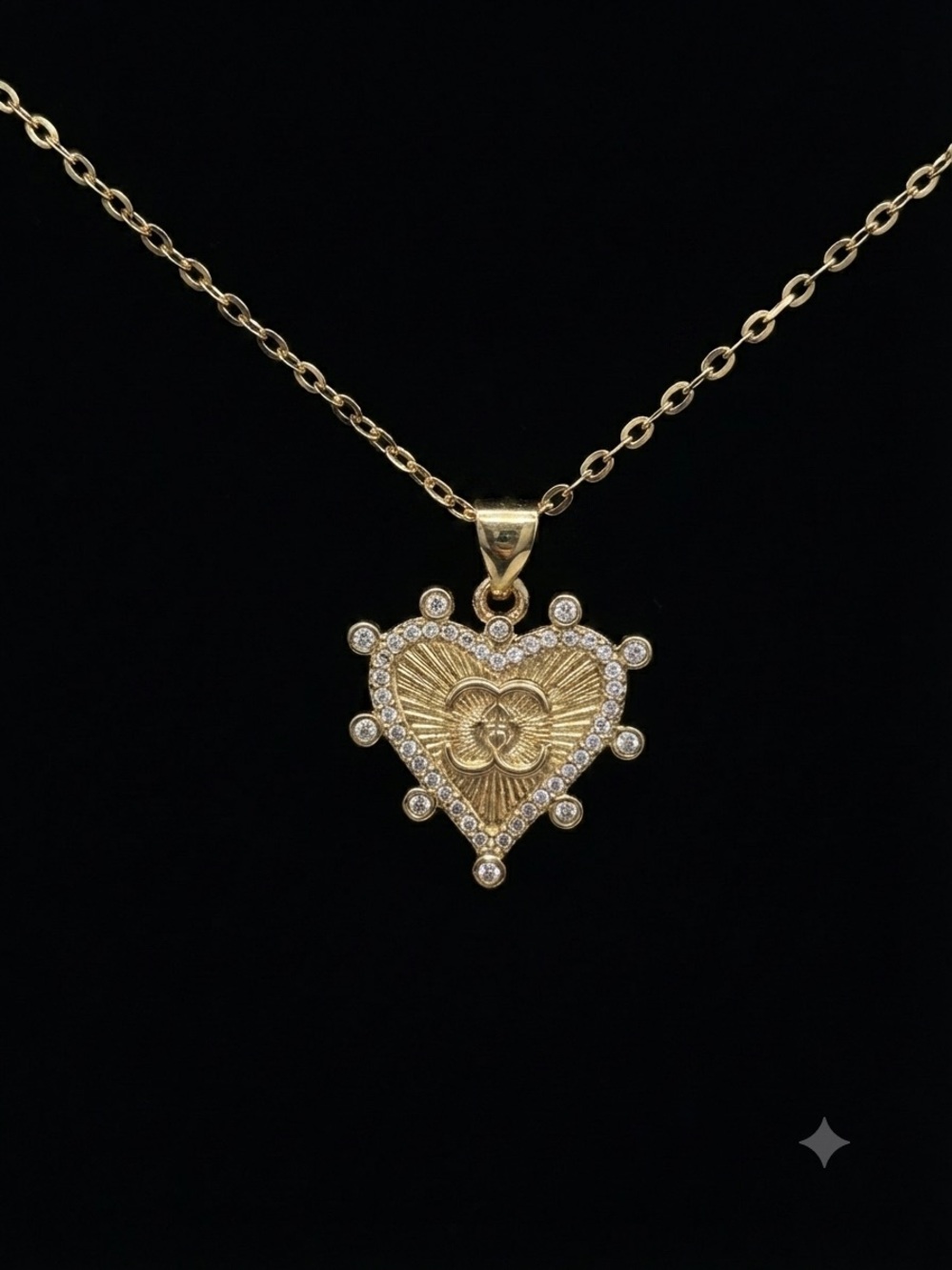 Gold Heart Pendant Necklace with lettered C & Crystal Halo